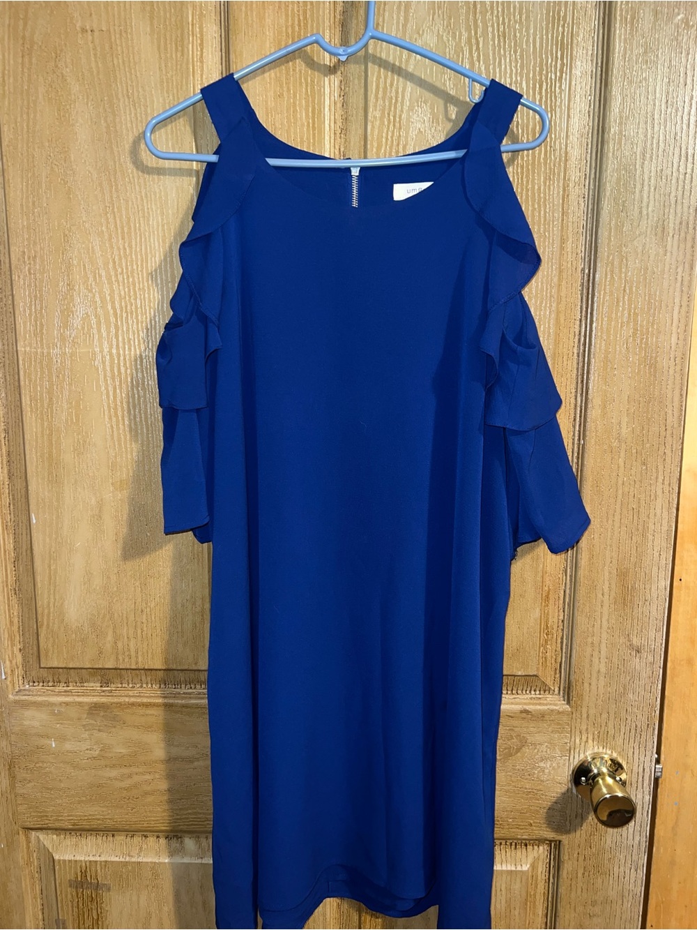 Cold-Shoulder Ruffle Sleeve Dress - Royal Blue size 1X